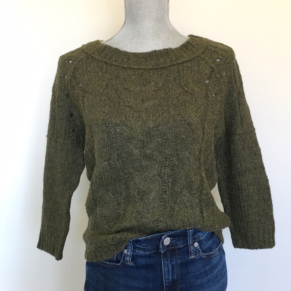 LOFT Cable Knit Exposed Seams 3/4 Sleeve Pullover Sweater, size Medium ❤️ - Picture 13 of 13